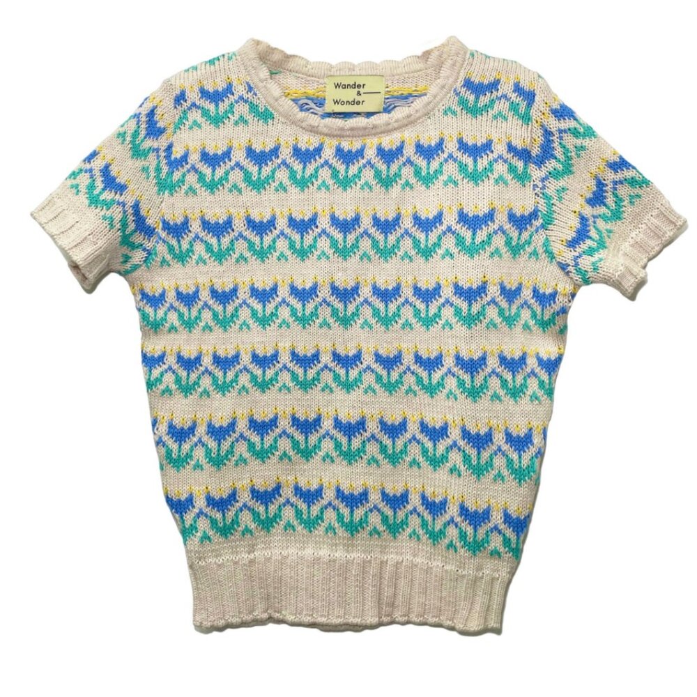 Wander and Wonder girls knit crew neck short sleeve sweater floral NWT 7-8